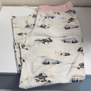 L.L. Bean Pajama Bottoms - Pink and Cream Scenic Print
